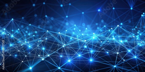 A futuristic network of interconnected blue lines and dots forms a complex plexus background with a subtle gradient effect, futuristic, cybernetic