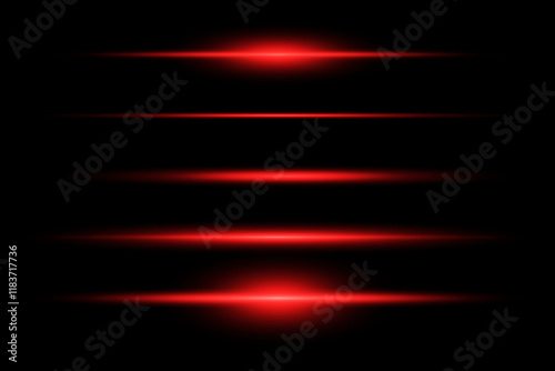Set of red horizontal lines. Neon rays. Vector. EPS 10.