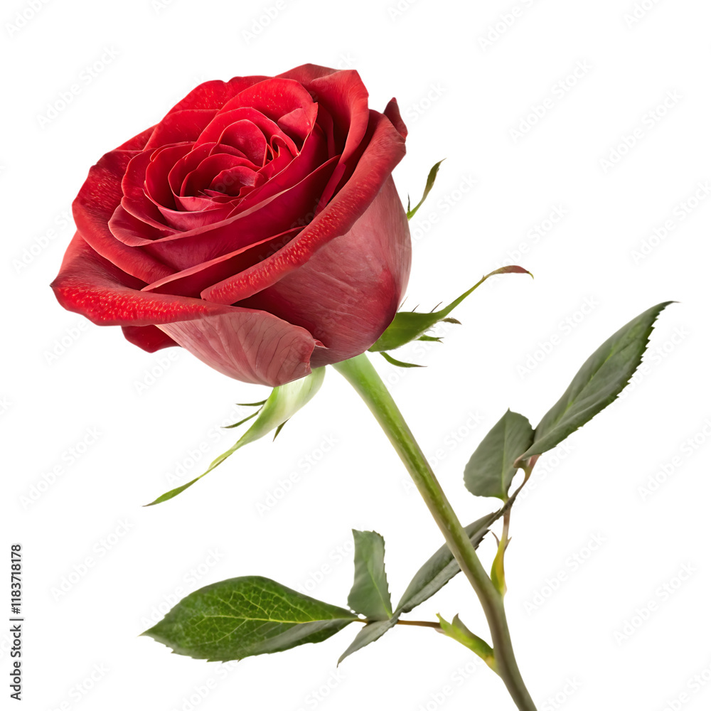 Red rose with a green leaf. On transparent background. Png file Red rose with a green leaf. On transparent background. Png file