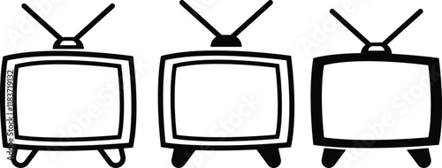 television silhouette vector, tv icon set symbol, Old Analog Television With Antennae, retro vintage minimalist clipart graphic design elements, isolated on transparent background, used for mobile app