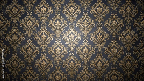 Dark, mysterious damask wallpaper with intricate gothic patterns and subtle gold accents, gothic, ornate, gothic, ornate