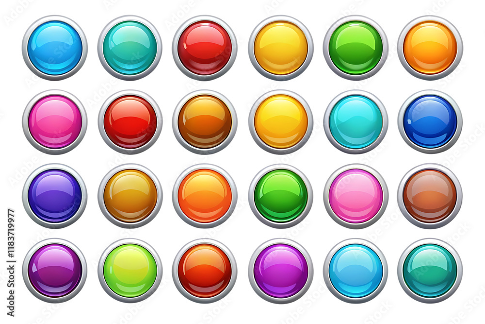 Row of colorful buttons. On transparent background. Png file Row of colorful buttons. On transparent background. Png file