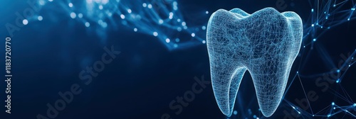 digital polygonal texture of tooth on blue background