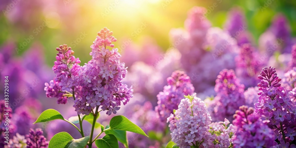 Obraz premium A lush field of purple lilac flowers swaying gently in the spring breeze on a warm sunny day