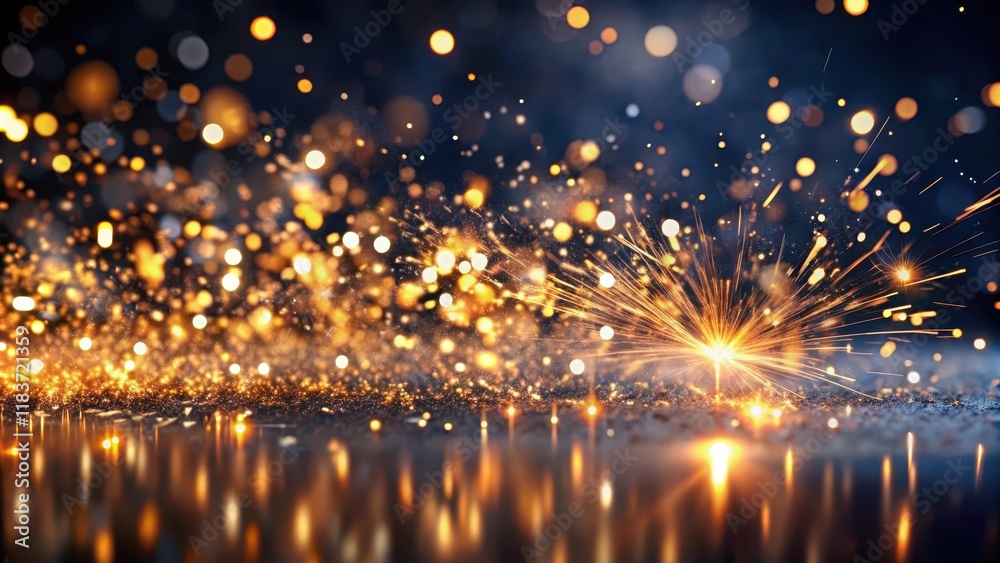 Naklejka premium Glowing flow of steel metal spark dust particles and bokeh shine in dark background