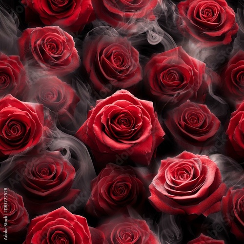 Floral Whispers: Seamless Red Roses with Soft Smoky Trails