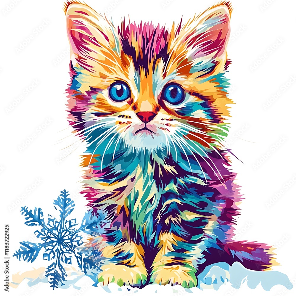 Fototapeta Colorful kitten with snowflake (1)