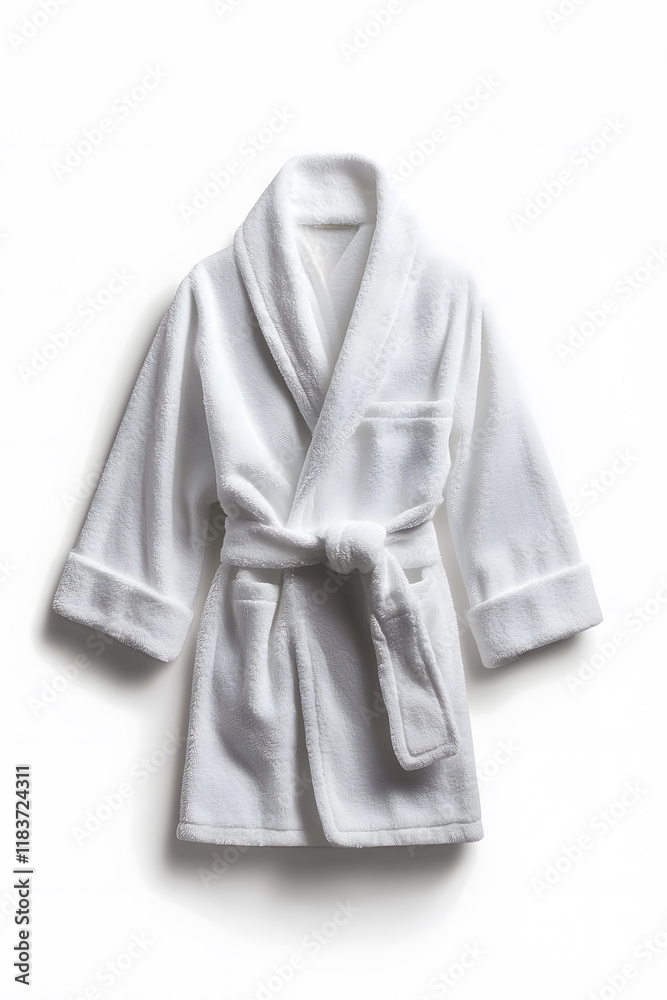 White textile fleece soft bathrobe on a white background White textile fleece soft bathrobe on a white background