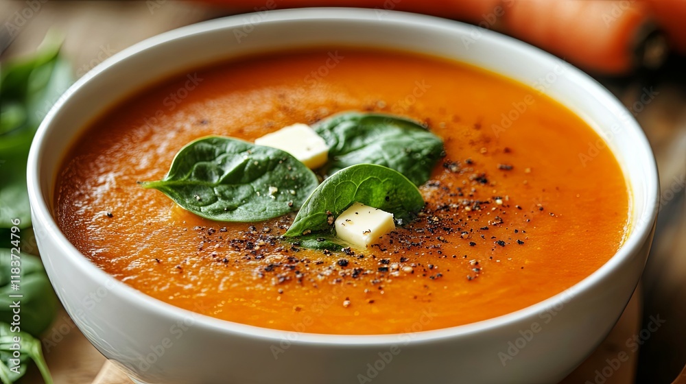 Creamy Carrot Soup with Spinach and Butter Creamy Carrot Soup with Spinach and Butter