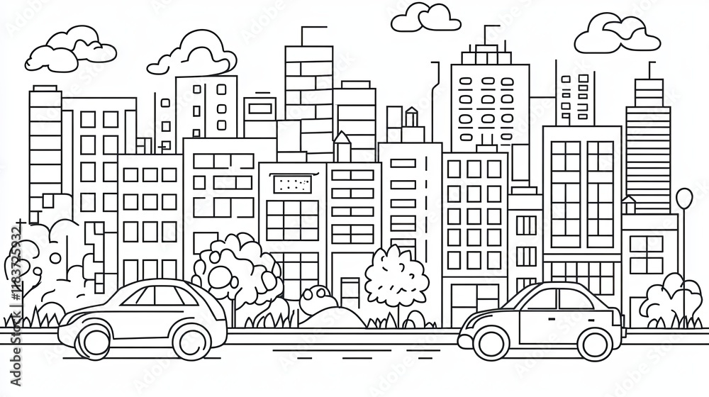 Fototapeta premium City Adventure Coloring Page for Kids