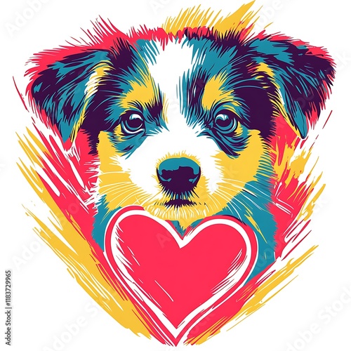 Cute puppy holding heart photo