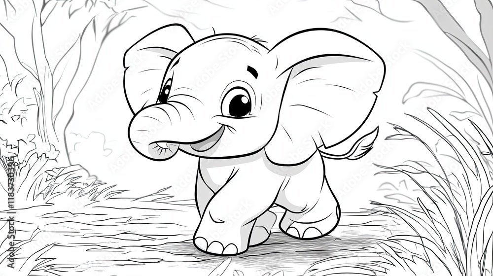 Obraz premium Cute Elephant Coloring Page for Kids