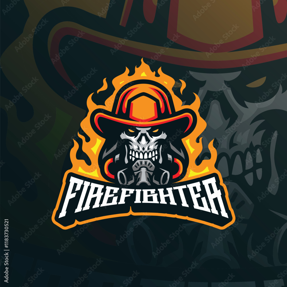 Obraz premium Firefighter mascot logo design vector with modern illustration concept style for badge, emblem and t shirt printing. Skull head firefighter illustration.