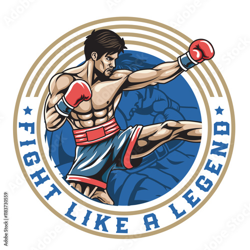 Vector Illustration of Muay Thai Fighter with Detailed Vector Illustration Available for Logo Badge