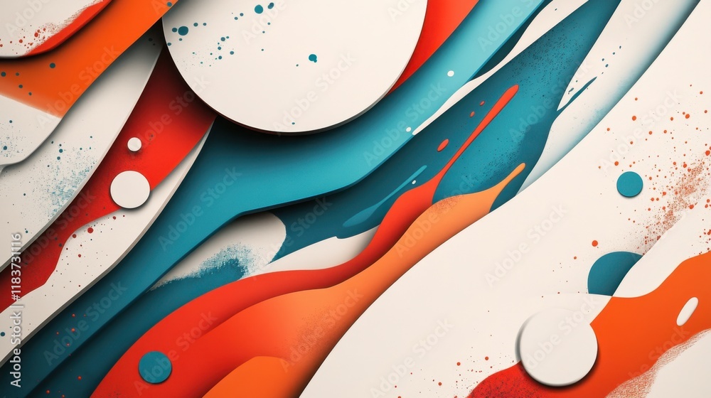 Obraz premium Abstract Colorful Waves Design: Vibrant Teal Orange Papercut Style Artwork