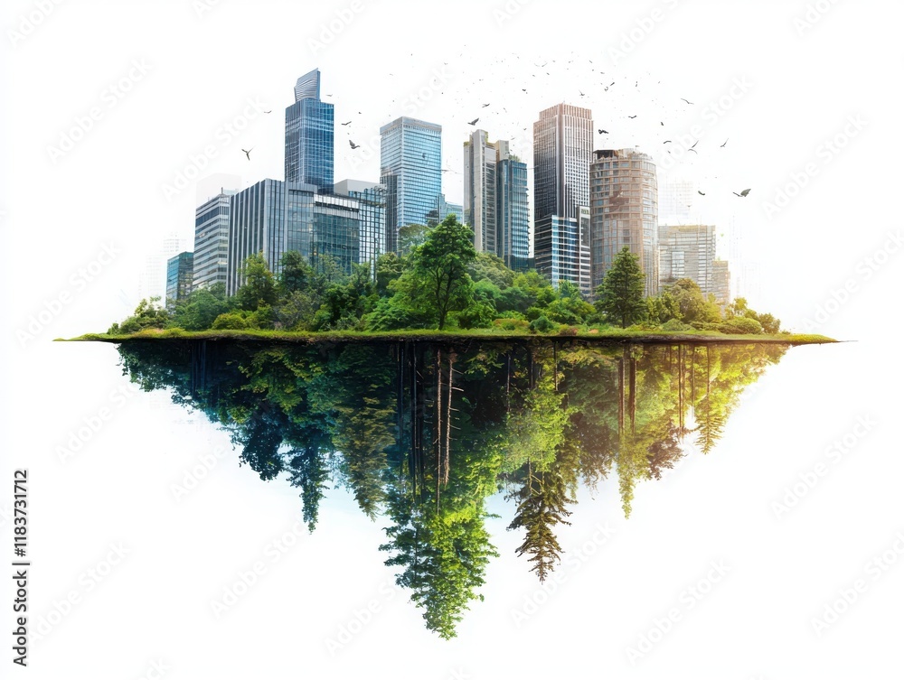 Naklejka premium Urban forestry and green spaces strategy emphasizing biodiversity in city landscape modern urban environment digital art viewpoint