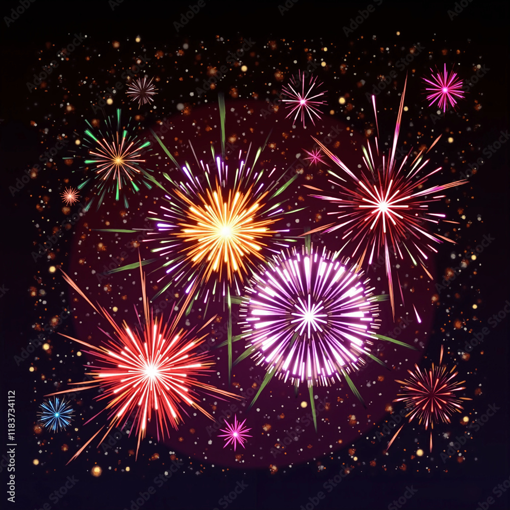 Naklejka premium Fireworks and Firecrackers Lunar Chinese New Year Festive Backgrounds: Often include bright red or gradient gold tones, evoking the vibrance of the celebration. Some designs add fireworks or tradition