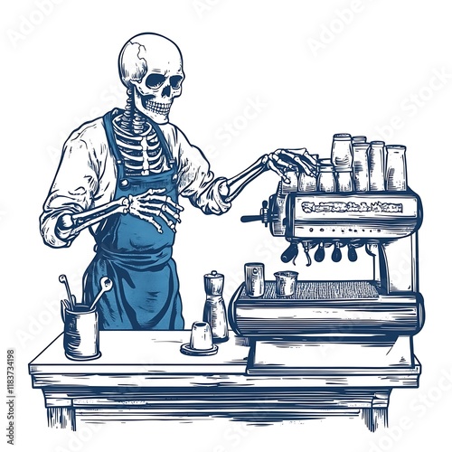 Skeleton barista making coffee photo