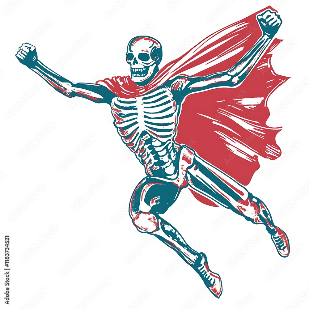 Obraz premium Skeleton Superhero Flying