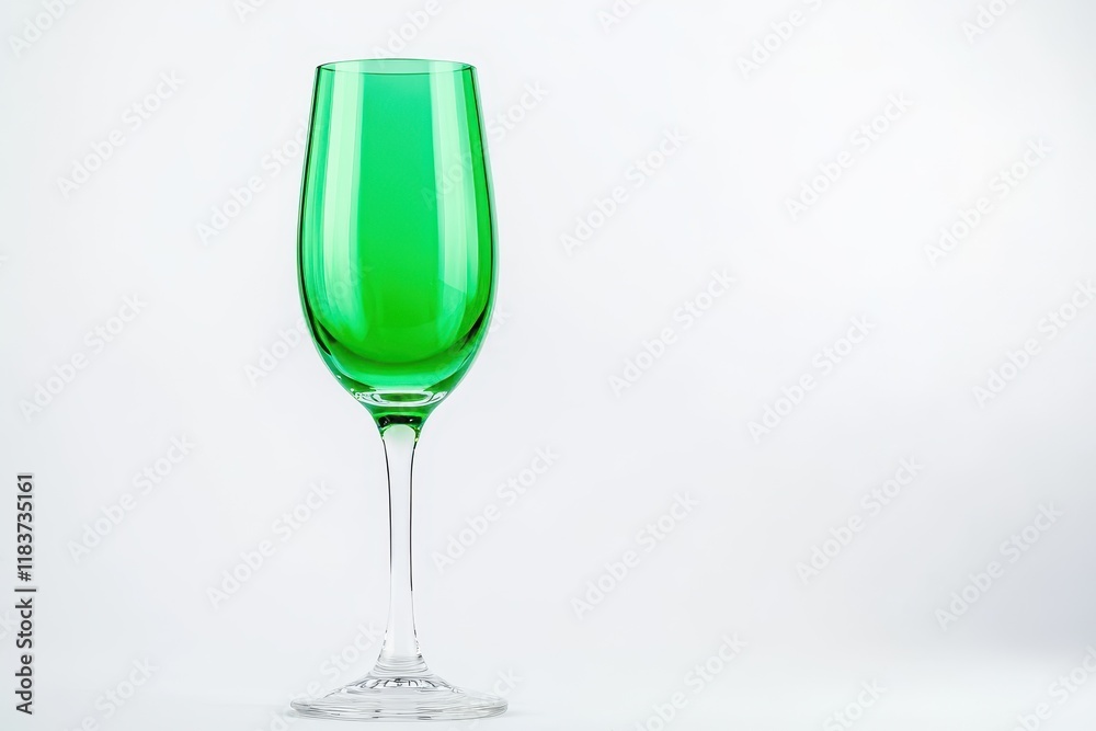 Obraz premium Isolated green matte champagne glass on white with room for text backdrop for a cocktail menu