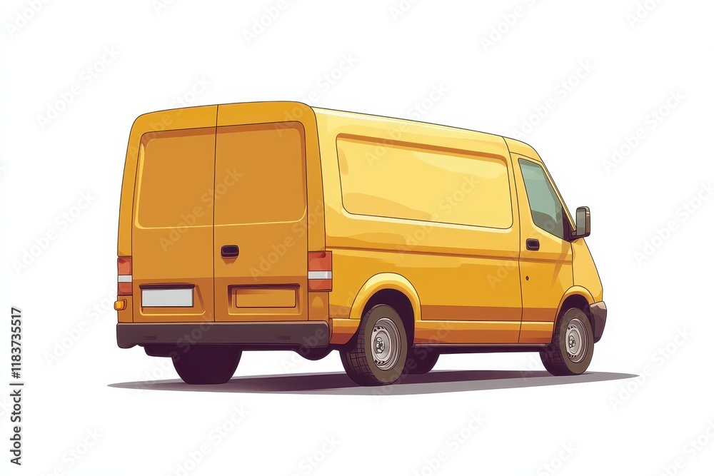 Isolated rear view of a short base cargo minibus on a white background Isolated rear view of a short base cargo minibus on a white background
