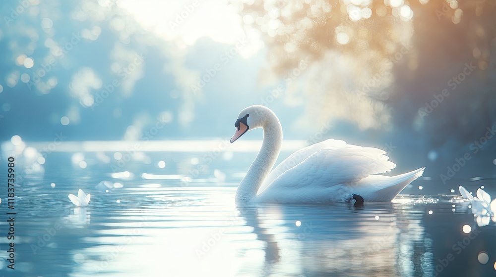 Serene Swan on a Tranquil Lake at Dawn Serene Swan on a Tranquil Lake at Dawn