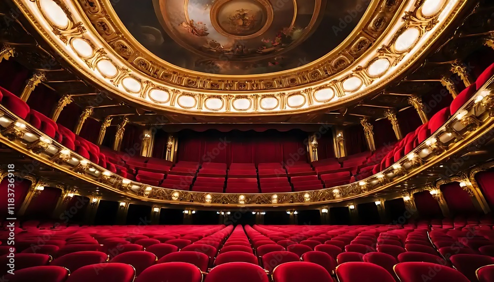 Obraz premium Ornate Theater Auditorium with Red Velvet Seating