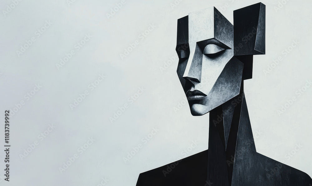 Monochromatic Abstract Geometric Portrait in Black and White Monochromatic Abstract Geometric Portrait in Black and White
