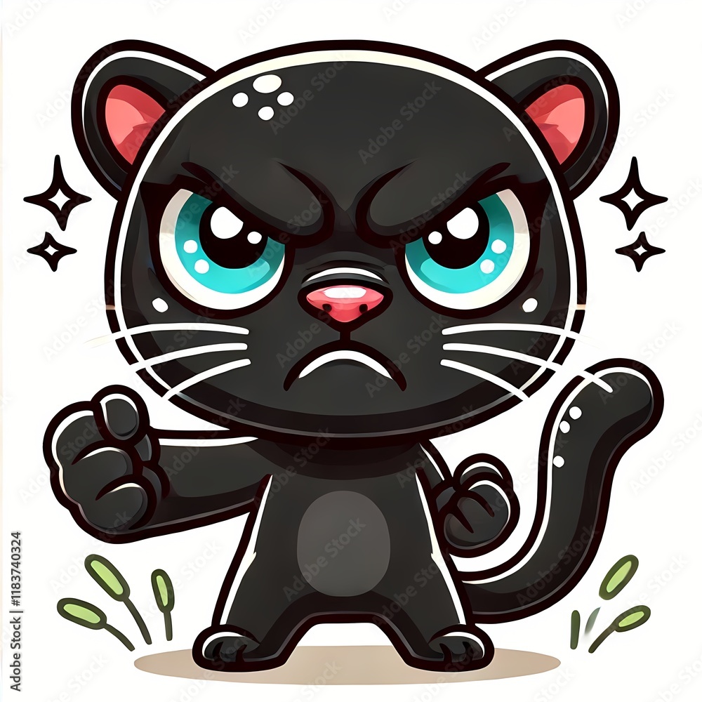 Fototapeta premium Cute Angry Panther Cartoon Vector Icon Illustration