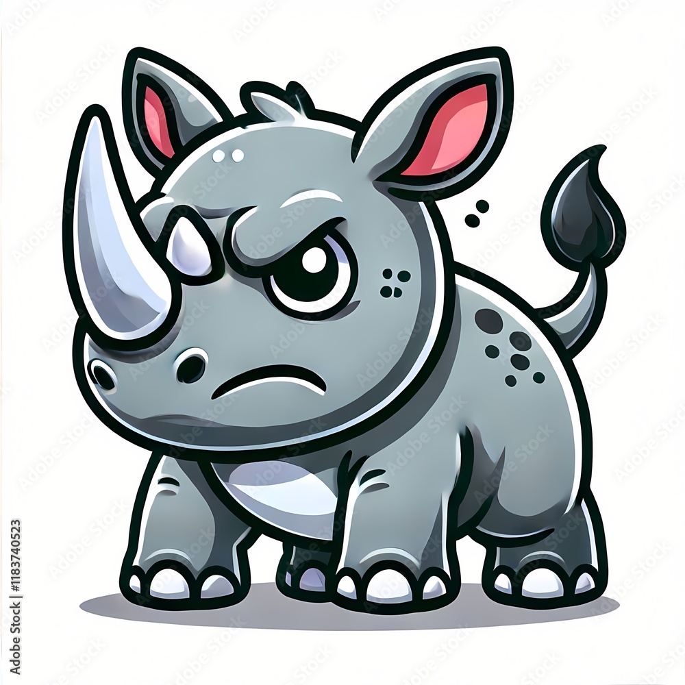 Fototapeta premium Cute Angry Rhino Cartoon Vector Icon Illustration