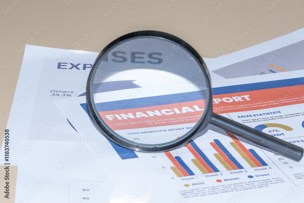A focus on financial planning using a magnifying glass and graph paper. A focus on financial planning using a magnifying glass and graph paper.