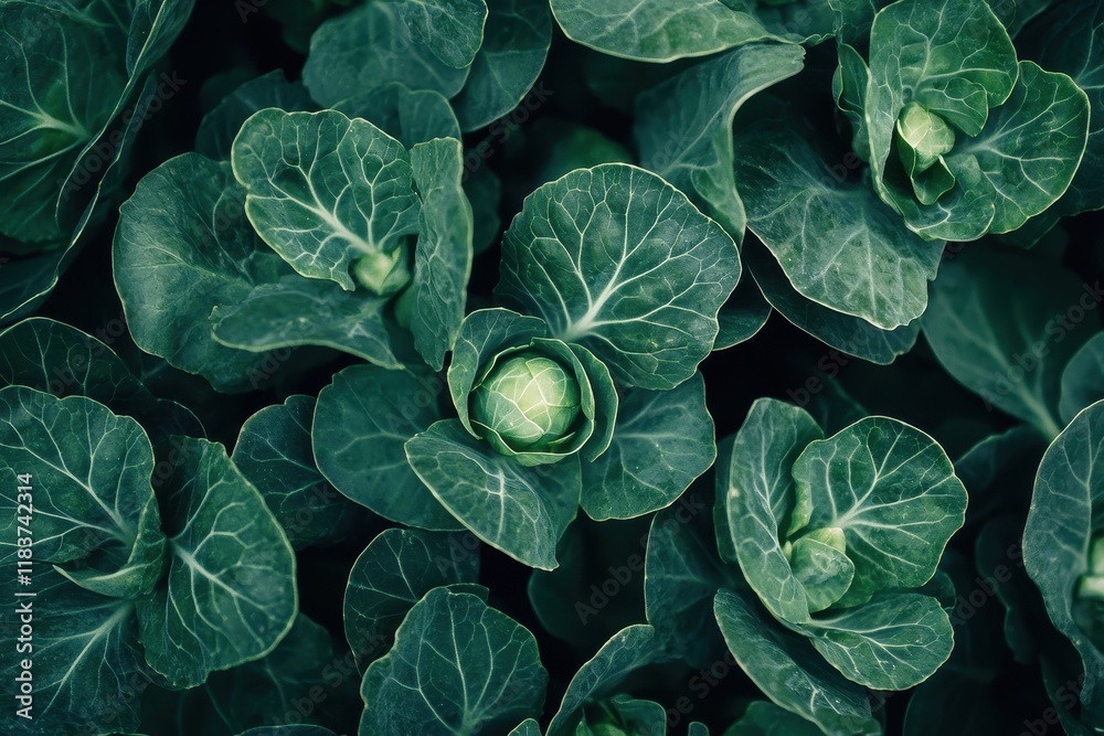 Obraz premium new green brussels sprout leaves on