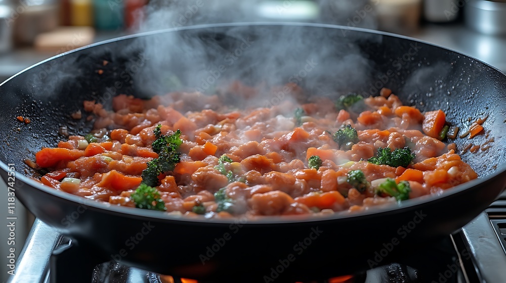 Steaming Vegetable Stir-Fry in a Wok: A Warm Culinary Scene Steaming Vegetable Stir-Fry in a Wok: A Warm Culinary Scene
