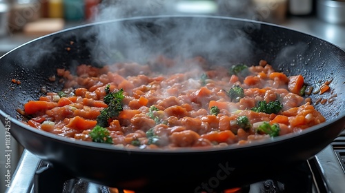 Steaming Vegetable Stir-Fry in a Wok: A Warm Culinary Scene