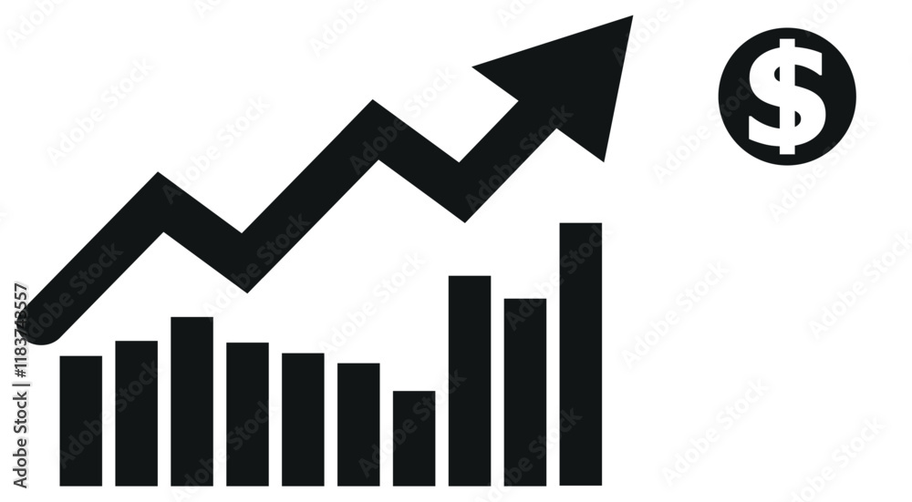 Profit growth black and white icon.dollar and bitcoin vector Profit growth black and white icon.dollar and bitcoin vector
