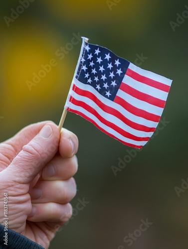 A man’s hand holding the American flag, symbolizing patriotism, freedom, and pride in the United States, showcasing the stars and stripes as a representation of democracy and national independence.