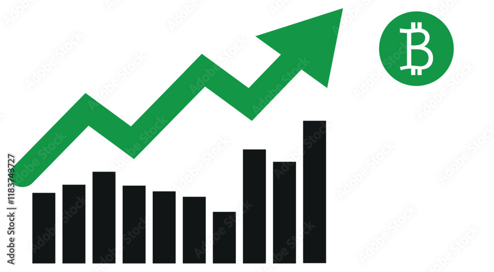 Profit growth black and white icon.dollar and bitcoin vector Profit growth black and white icon.dollar and bitcoin vector