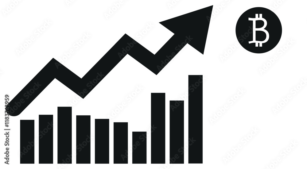 Profit growth black and white icon.dollar and bitcoin vector Profit growth black and white icon.dollar and bitcoin vector