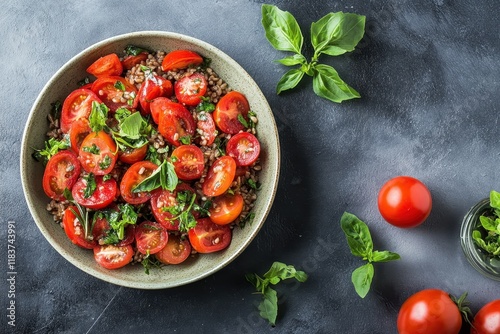 Nutritious herb infused tomato salad with farro photo