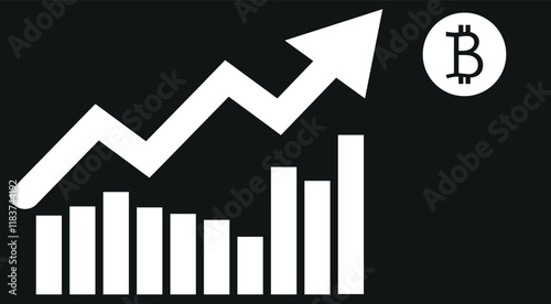 Profit growth black and white icon.dollar and bitcoin vector