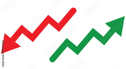  Percent arrow icon. Growth, increase, decrease arrow filled icons. Up arrows, down arrows. Vector