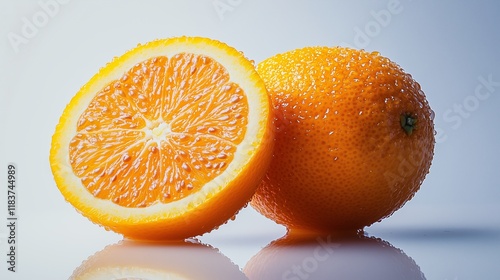 A vibrant half orange, bursting with juicy freshness and packed with vitamins, perfect for healthy eating and refreshing citrus enjoyment, offering a tasty, organic boost to your diet.