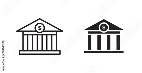 Bank building icon set vector graphics designs