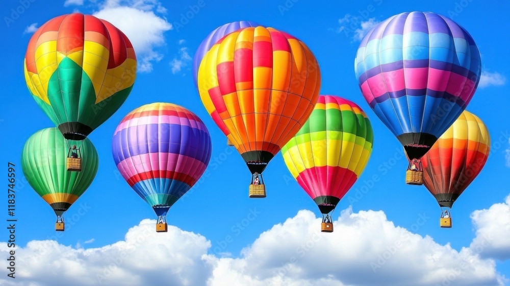 Obraz premium Colorful Hot Air Balloons Soaring Through a Vivid Sky