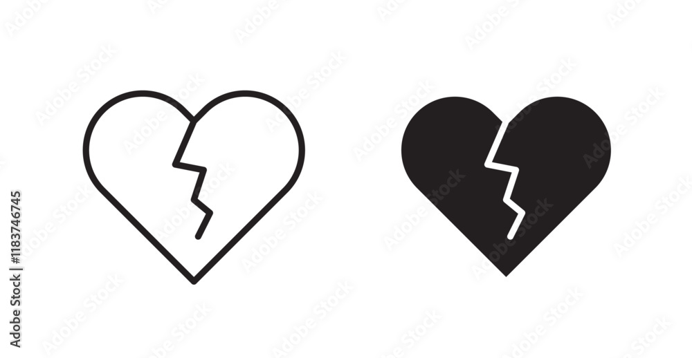 Broken heart icon set vector graphics designs Broken heart icon set vector graphics designs