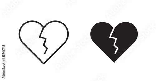 Broken heart icon set vector graphics designs
