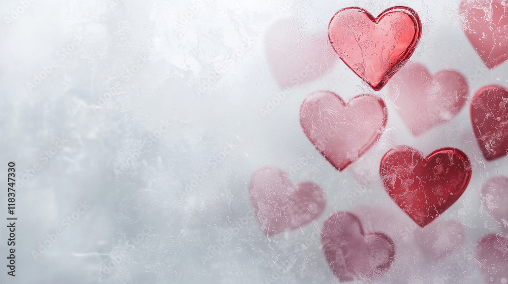 Happy Valentineâs Day inscription on a frosted glass background.