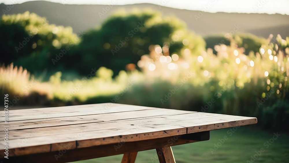 Naklejka premium Wooden table and nature