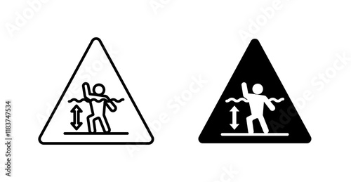 Deep water warning signs set vector graphics designs