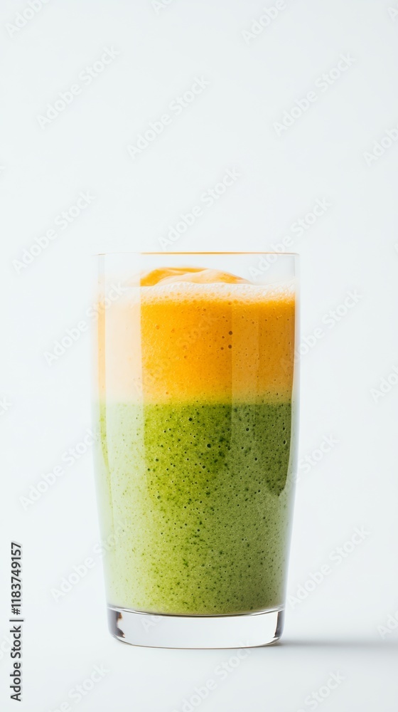 Vibrant smoothie layers in a clear glass, refreshing and healthy.